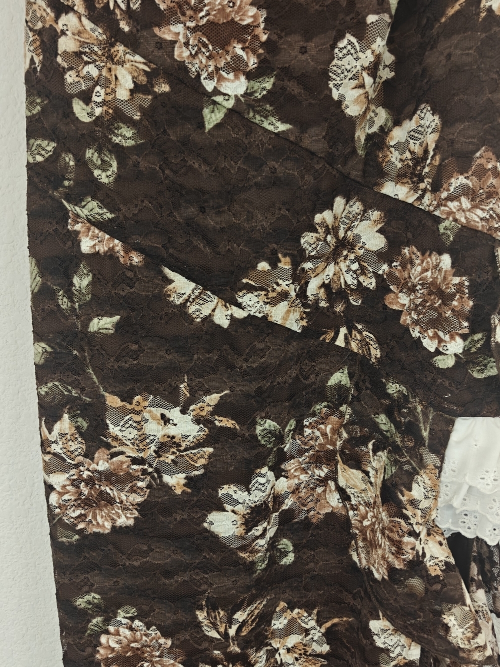 J for Justify Floral Lace Strapless Midi Dress Brown Romantic Ruffle Side Slit M - Picture 7 of 16